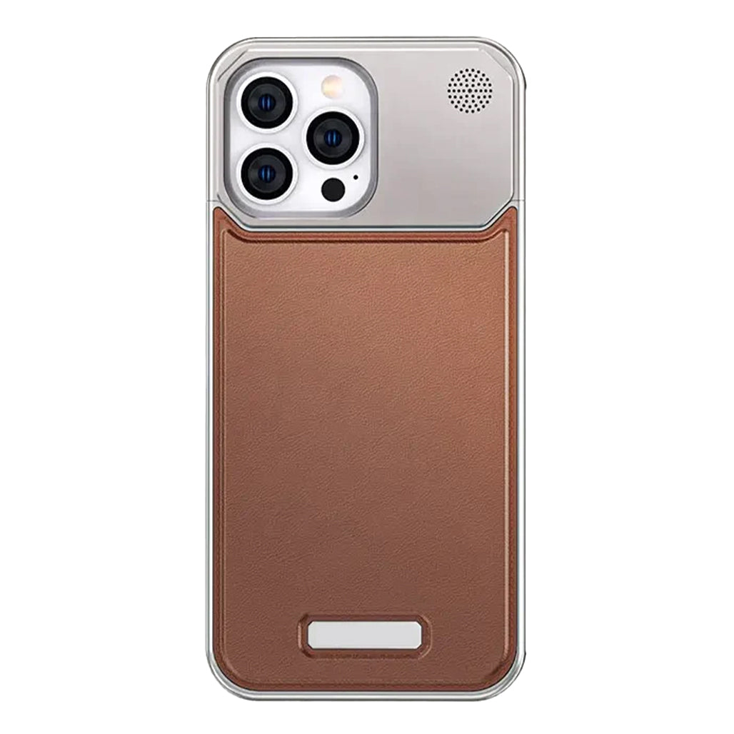 A Photo Of iPhone 15 Pro Max Aero Flex Premium Metallic Leather Case - Brown