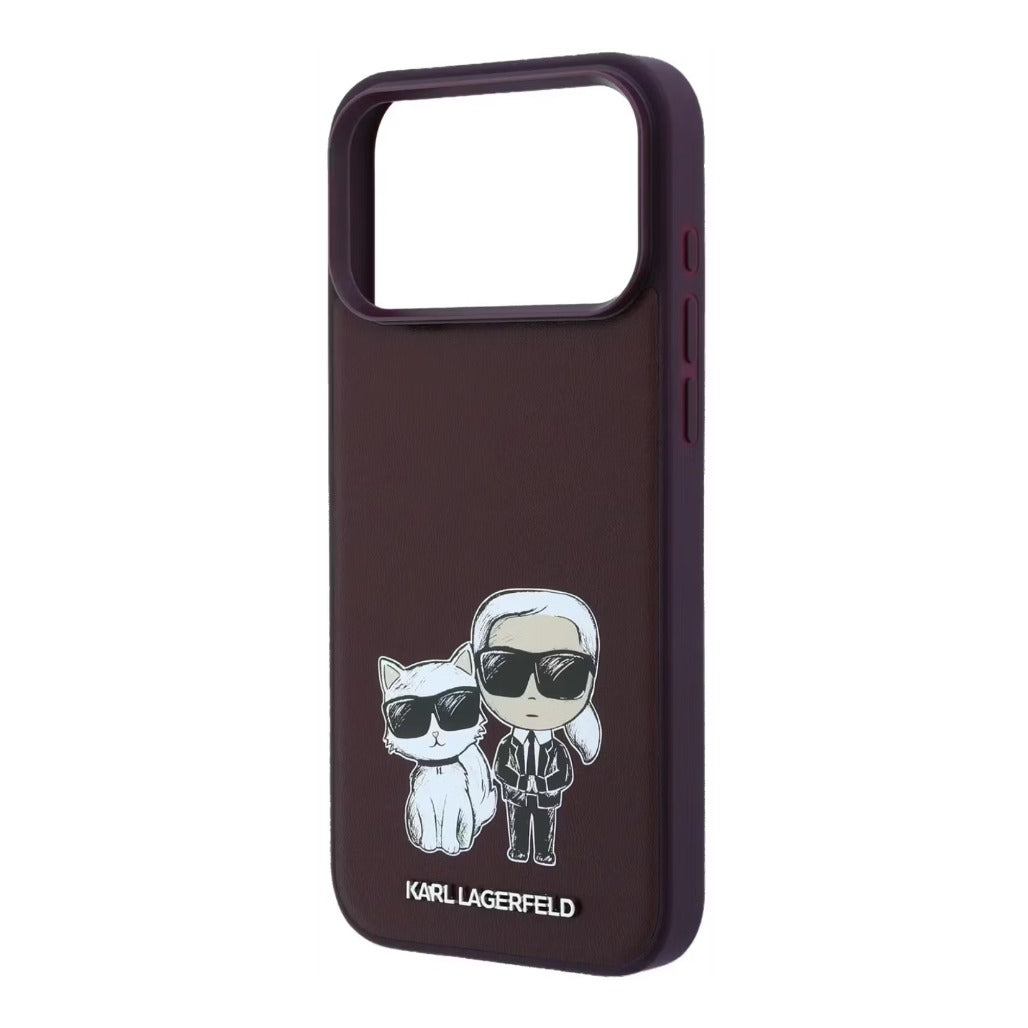 A Photo Of Karl Lagerfeld iPhone 18 Pro Max MagSafe Burgundy Smooth PU Karl & Choupette Bodies Sketch Hard Cover
