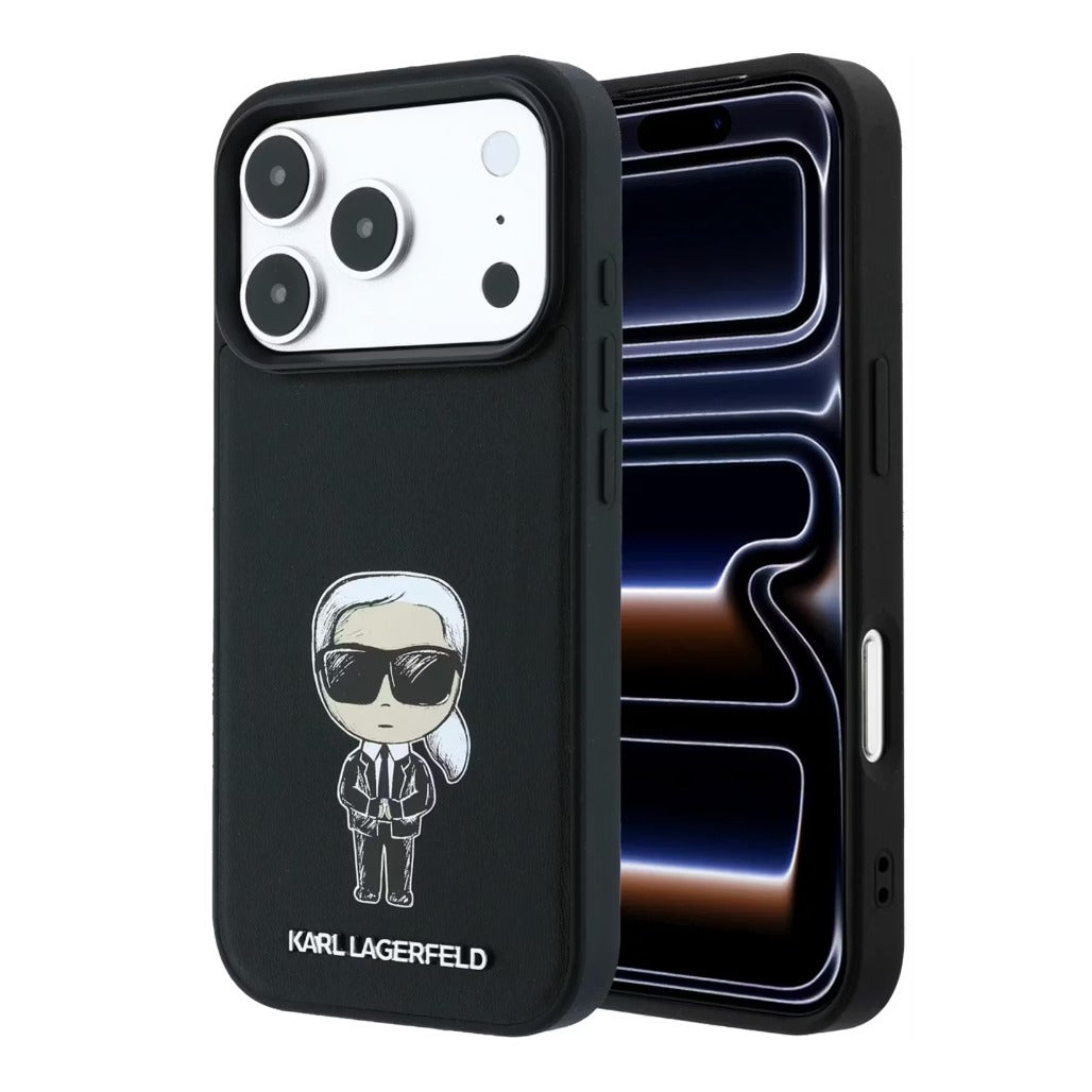 A Photo Of Karl Lagerfeld MagSafe iPhone 18 Pro Black Smooth PU Ikonik Sketch Hard Cover