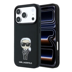 A Photo Of Karl Lagerfeld MagSafe iPhone 18 Pro Black Smooth PU Ikonik Sketch Hard Cover