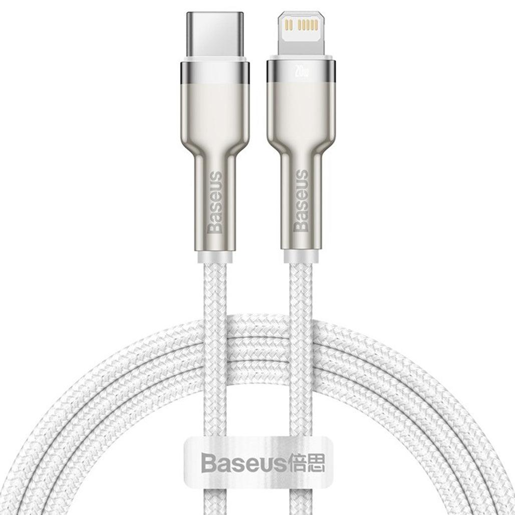 A Photo Of Baseus Cafule Metal Cable Type-C to iP - PD 20W Fast Charging, 2m Length, Zinc Alloy, 480Mbps Data Transfer - White