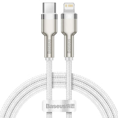 A Photo Of Baseus Cafule Metal Cable Type-C to iP - PD 20W Fast Charging, 2m Length, Zinc Alloy, 480Mbps Data Transfer - White