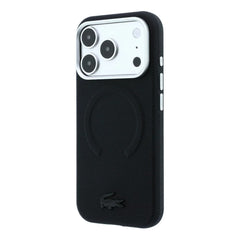 A Photo Of Lacoste MagSafe Black PU Leather Hard Case for iPhone 18 Pro/18 Pro Max with Petit Pique Embossed