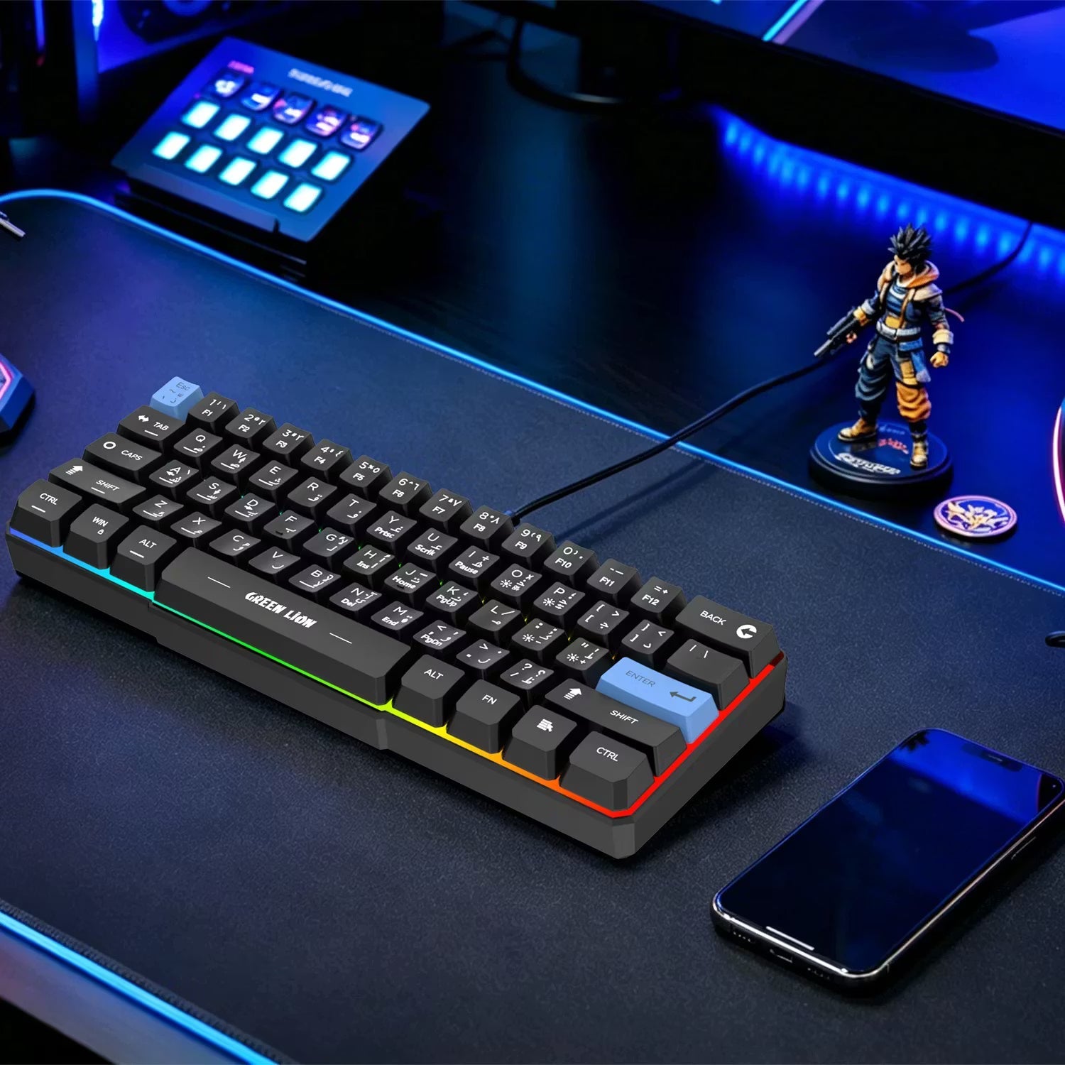 A Photo Of Green Lion GKM-60 Wired Gaming Keyboard - RGB Backlight, Black - GNGKM60KEYBK
