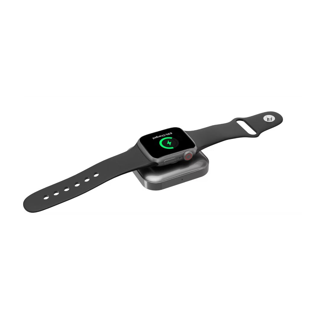 A Photo Of Porodo Wireless Charger PD-WA2N1C-GY - Dual-Dock for Apple Watch & AirPods, Gray