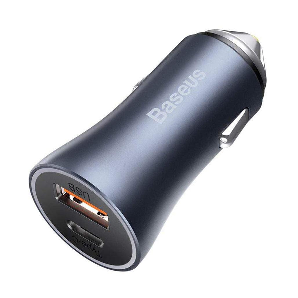 A Photo Of Baseus Golden Contactor Pro Dual Quick Car Charger U+C 40W (with Simple Wisdom Cable C to iP 1M)