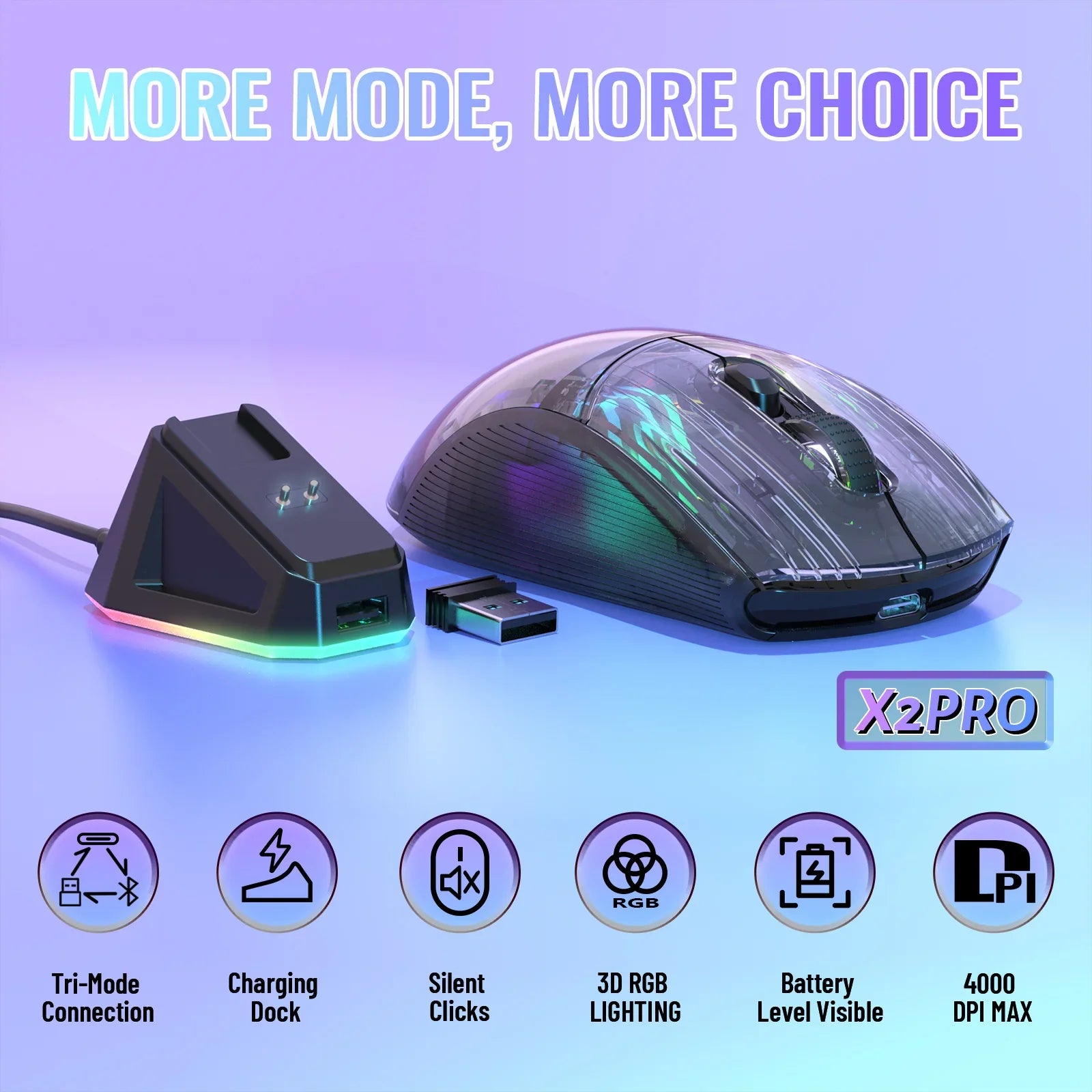 A Photo Of ATTACK SHARK X2 PRO - Wireless Gaming Mouse with RGB Charging Dock