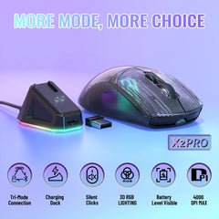 A Photo Of ATTACK SHARK X2 PRO - Wireless Gaming Mouse with RGB Charging Dock