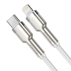 A Photo Of Baseus Cafule Metal Cable Type-C to iP - PD 20W Fast Charging, 2m Length, Zinc Alloy, 480Mbps Data Transfer - White