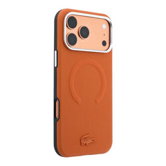 A Photo Of Lacoste MagSafe Orange PU Leather Hard Case for iPhone 18 Pro/18 Pro Max with Petit Pique Embossed