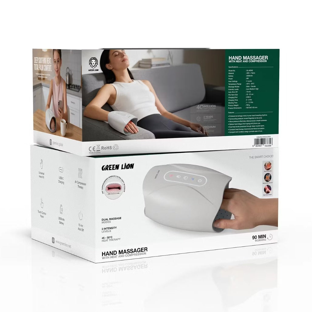 A Photo Of Green Lion Hand Massager GNHNDMS42WH - Heat & Compression, White