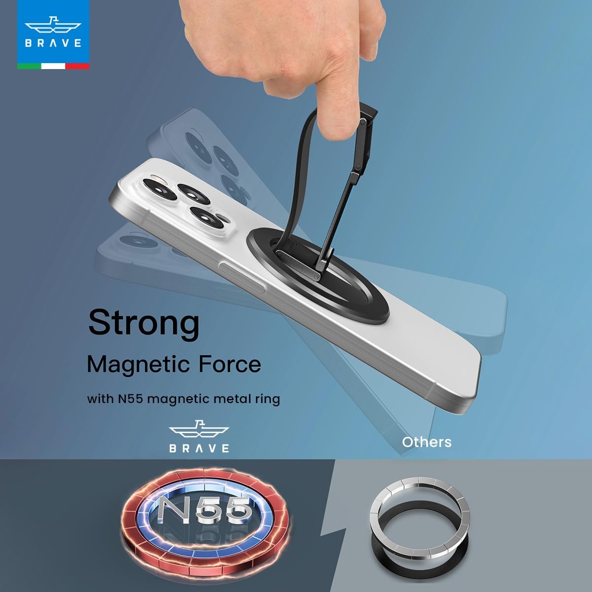 A Photo Of Brave MagGrip 3-in-1 Magnetic Phone Grip & Kickstand - Universal Mount for iPhone 17 & 18 Pro Max