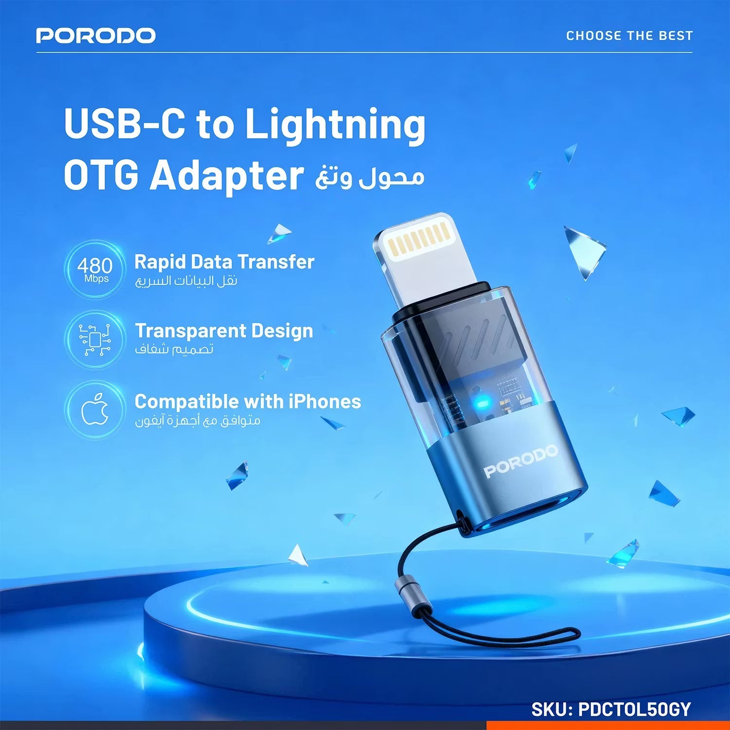 A Photo Of Porodo MiniLink USB-C to Lightning OTG Adapter PDCTOL50 - Grey