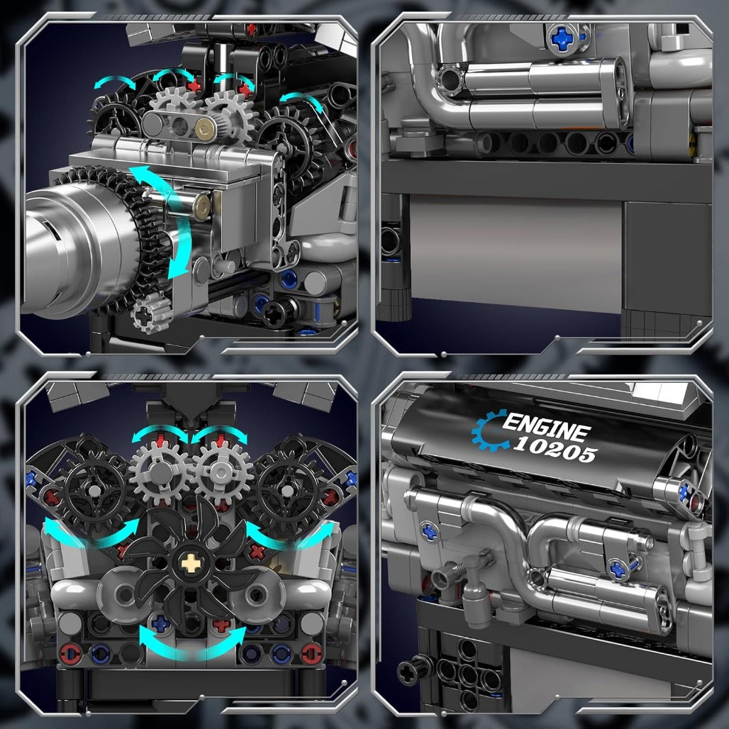 A Photo Of Mould King Motorized British Luxury V12 Engine Building Toy Set - 733 Pieces - 10205