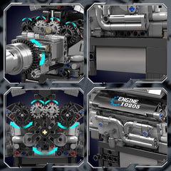 A Photo Of Mould King Motorized British Luxury V12 Engine Building Toy Set - 733 Pieces - 10205