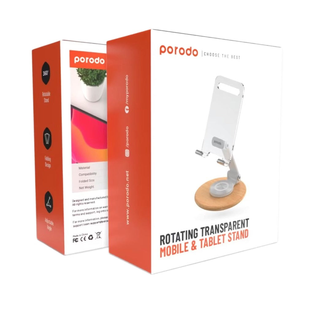 A Photo Of Porodo Tablet Stand PD-TRN360S-WH - 360° Rotatable, Adjustable, White