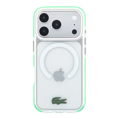A Photo Of Lacoste MagSafe IML Transparent Hard Case with Green Shockproof Edges for iPhone 18 Pro/18 Pro Max