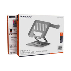 A Photo Of Porodo Laptop Stand PDLSM360DKGY - Foldable 360° Dual-Use, Gray