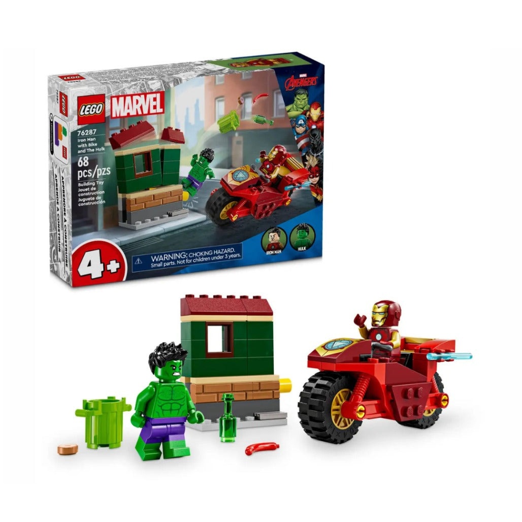 A Photo Of LEGO Marvel Iron Man with Bike and The Hulk 68 Pieces - 76287