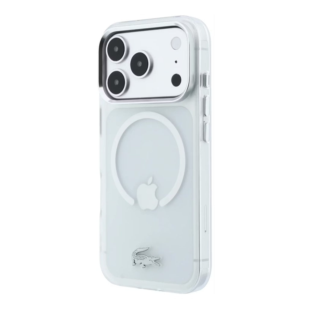 A Photo Of Lacoste iPhone 18 Pro Max MagSafe Case IML White Matte Frosted Finish Hard Cover, Scratch Resistant