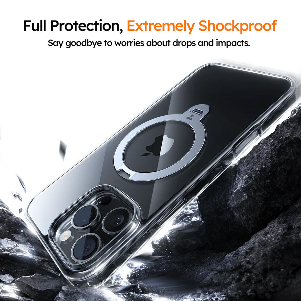 A Photo Of Torras Ostand Spin 360° Stand MagSafe Case for iPhone 16 Pro Max – Full Protection with Built-in Rotating Stand and 4-Corner Airbags
