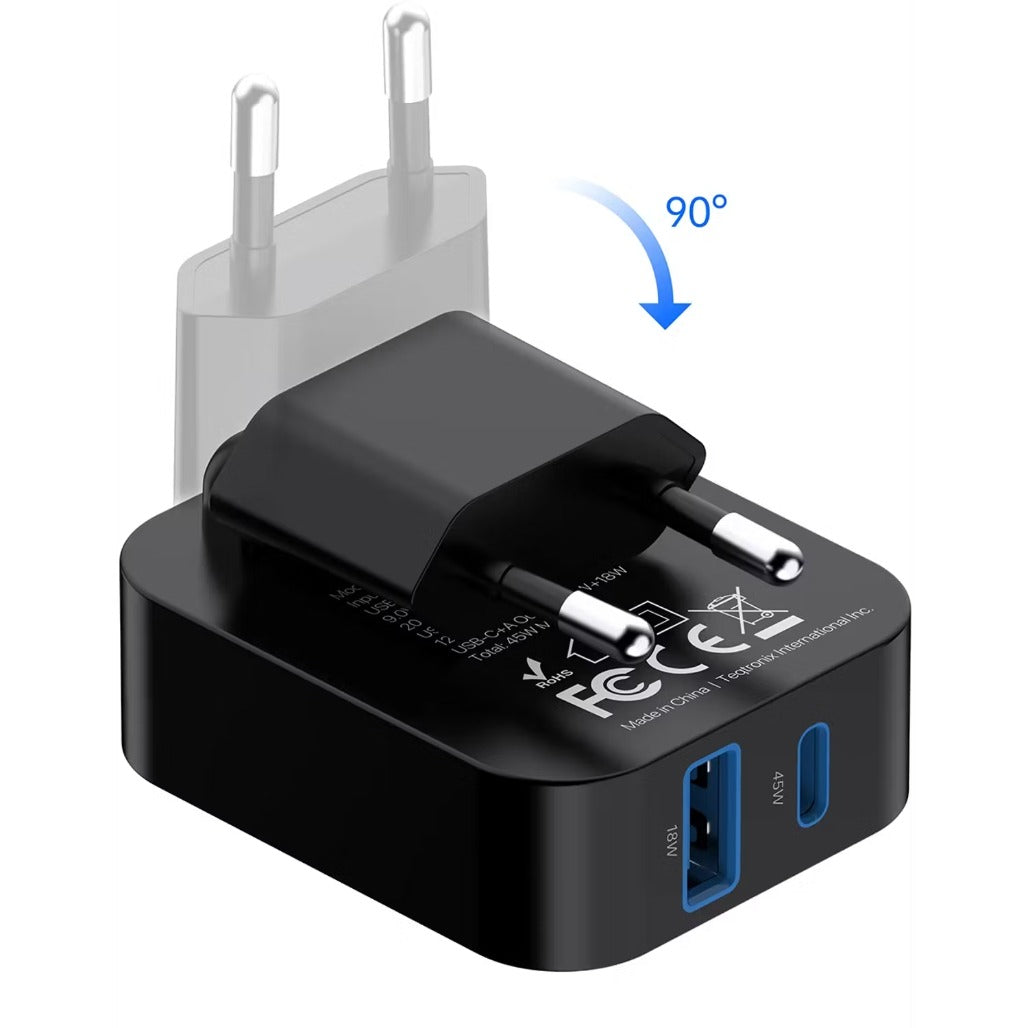 A Photo Of Powerology Charger CRAB PWCUQC066BK - Foldable EU GaN, Black