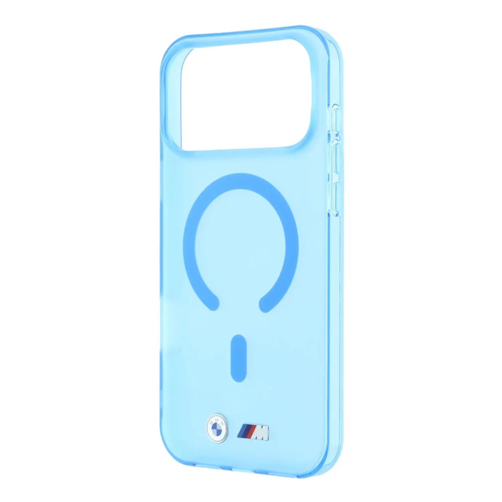 A Photo Of BMW MagSafe iPhone 18 Pro Max Blue IML Frosted Hard Cover with Metal Logos