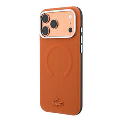 A Photo Of Lacoste MagSafe Orange PU Leather Hard Case for iPhone 18 Pro/18 Pro Max with Petit Pique Embossed