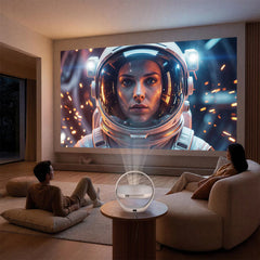 A Photo Of Green Lion Saturn Smart Portable Projector, 200 ANSI Lumens, Android 14, Auto Keystone & Focus Correction - GNSTRNPRJBG