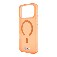 A Photo Of BMW MagSafe iPhone 18 Pro Max Orange IML Frosted Hard Cover with Metal Logos
