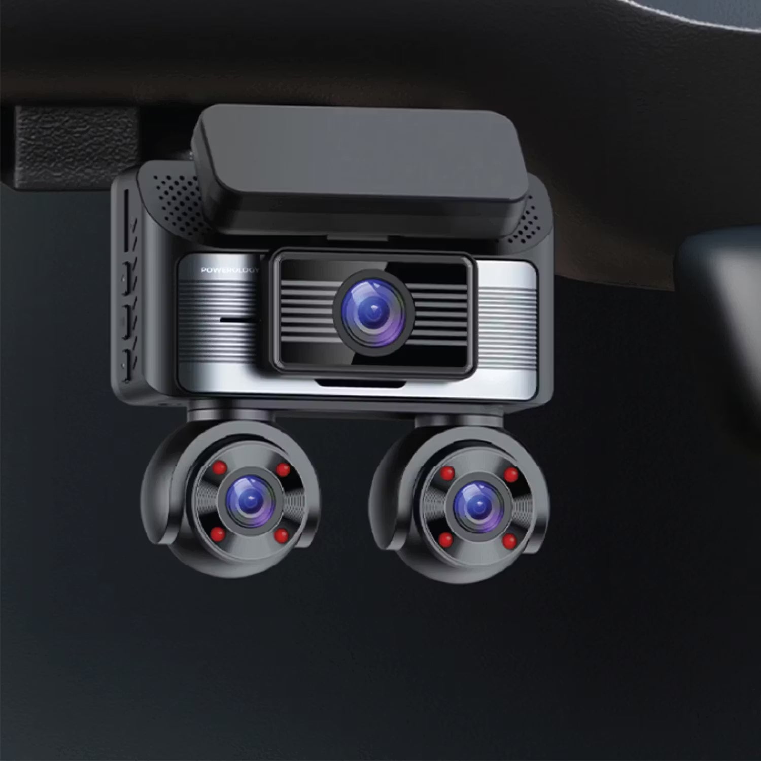 A Photo Of Powerology SENTRA Dash Camera with 4× Camera Lenses & GPS + Touch Screen Display - Black