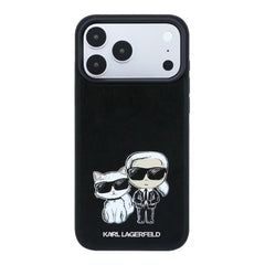 A Photo Of Karl Lagerfeld iPhone 18 Pro/18 Pro Max MagSafe Black Smooth PU Karl & Choupette Bodies Sketch Hard Cover