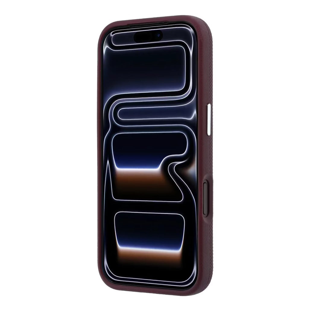 A Photo Of Lacoste iPhone 18 Pro/18 Pro Max Burgundy MagSafe Case with Iconic Petit Pique Hard Case & 360° Rotating Ring Stand