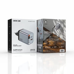 A Photo Of Green Lion GaN Charger - 40W PD, Dual Ports, Grey