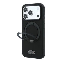 A Photo Of Lacoste iPhone 18 Pro Max/17 Pro Max Black MagSafe Case with Iconic Petit Pique Hard Case & 360° Rotating Ring Stand