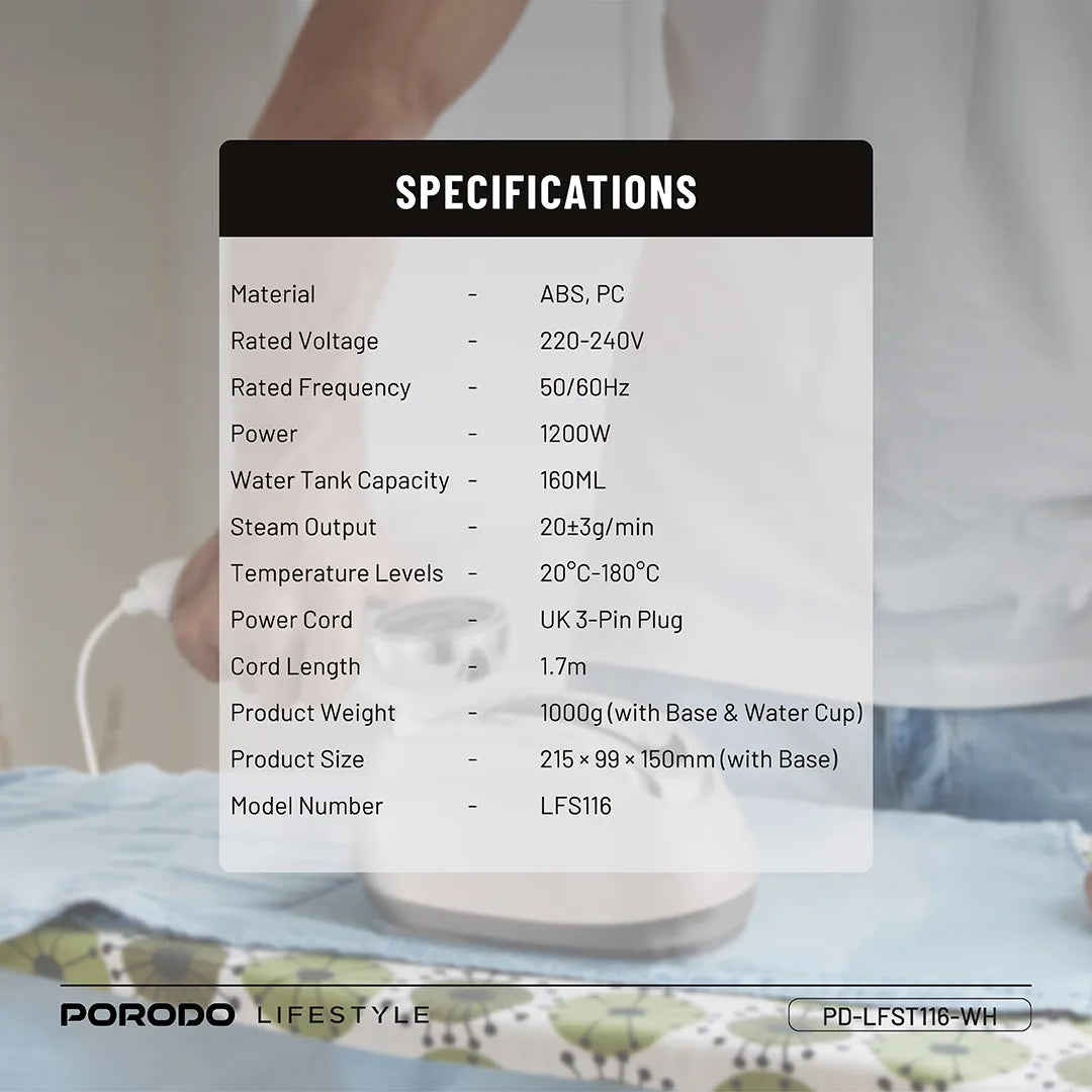 A Photo Of Porodo Lifestyle Retro Thermometer Steam & Heat Iron PDLFST116WH - White