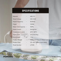 A Photo Of Porodo Lifestyle Retro Thermometer Steam & Heat Iron PDLFST116WH - White