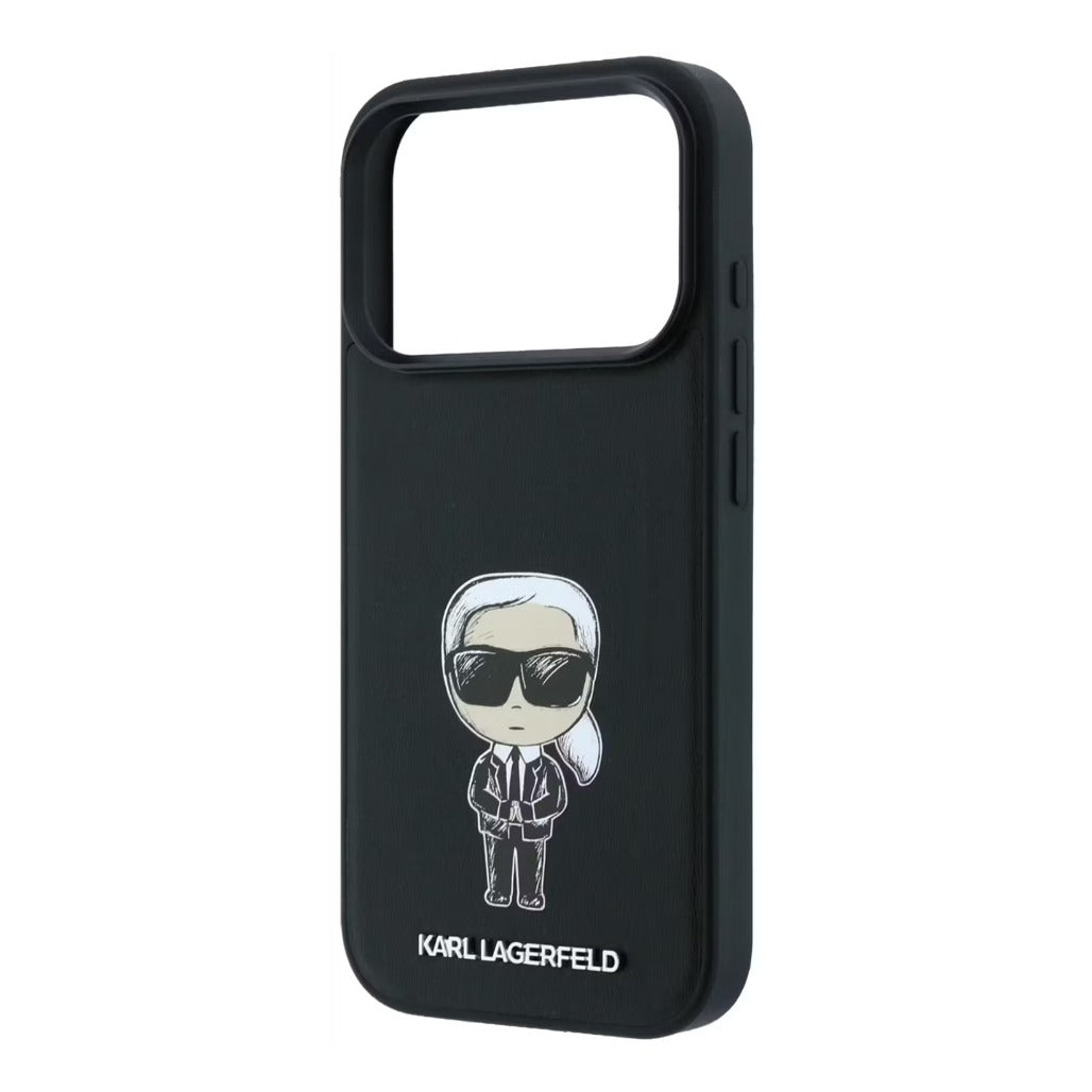 A Photo Of Karl Lagerfeld MagSafe iPhone 18 Pro Black Smooth PU Ikonik Sketch Hard Cover
