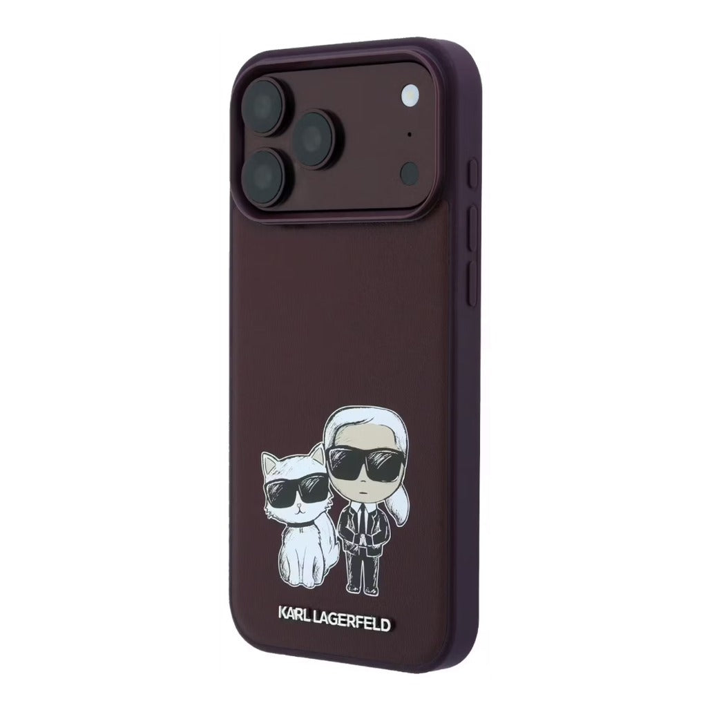 A Photo Of Karl Lagerfeld iPhone 18 Pro Max MagSafe Burgundy Smooth PU Karl & Choupette Bodies Sketch Hard Cover