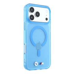A Photo Of BMW MagSafe iPhone 18 Pro Max Blue IML Frosted Hard Cover with Metal Logos