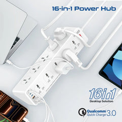 A Photo Of Promate PowerMatrix2-5M - 10AC Socket Space Efficient Power Strip with Multiple Fast Charging USB Ports