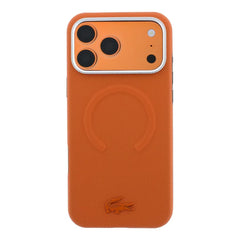 A Photo Of Lacoste MagSafe Orange PU Leather Hard Case for iPhone 18 Pro/18 Pro Max with Petit Pique Embossed