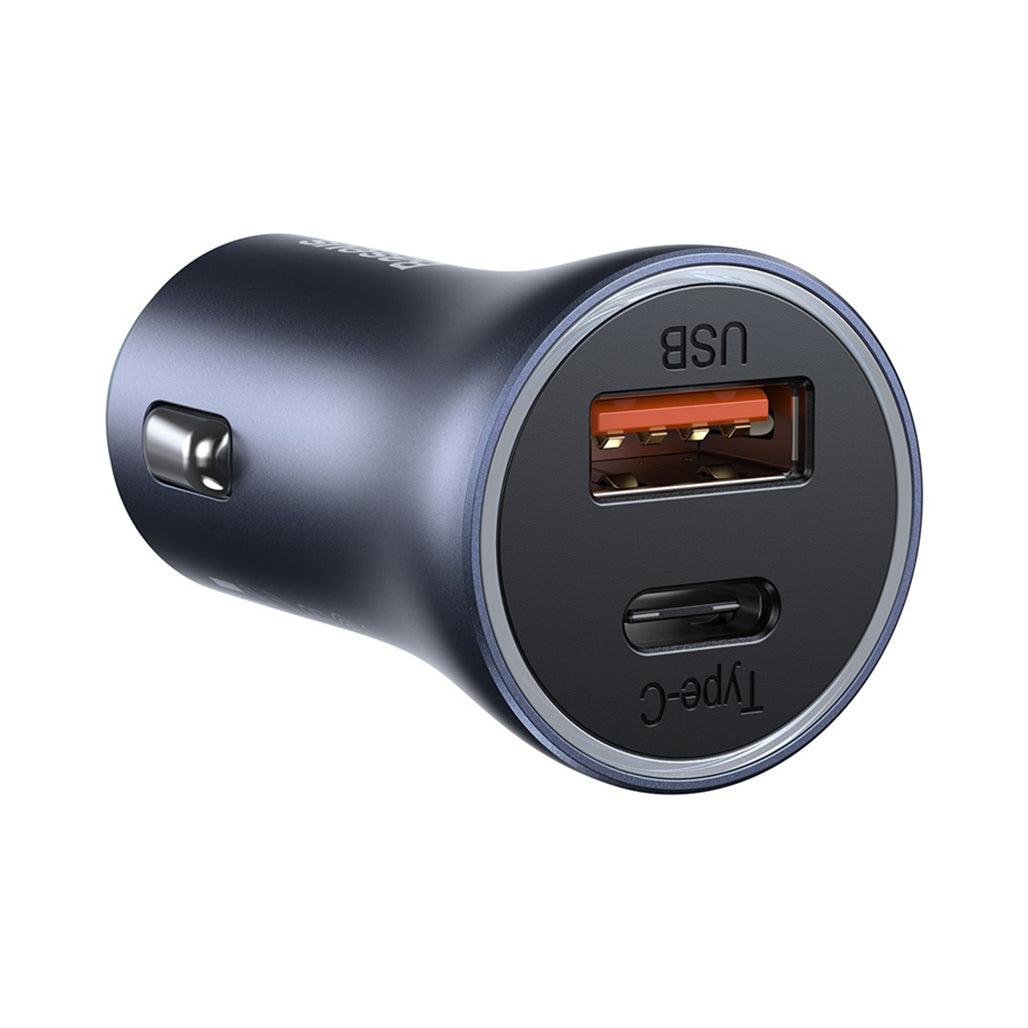 A Photo Of Baseus Golden Contactor Pro Dual Quick Car Charger U+C 40W (with Simple Wisdom Cable C to iP 1M)