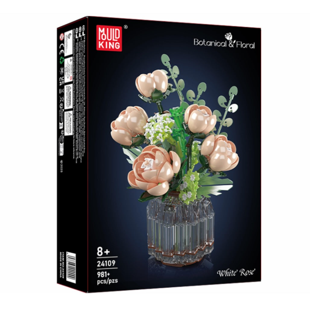 A Photo Of Mould King White Rose Flower Bouquet Building Toy Set - 981 Pieces - 24109