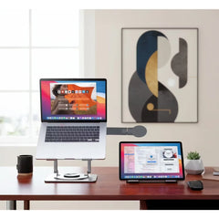A Photo Of Porodo Laptop Stand PDLSM360DKGY - Foldable 360° Dual-Use, Gray