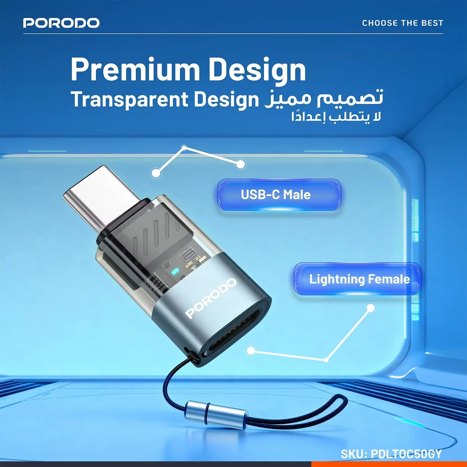 A Photo Of Porodo MiniLink Lightning to USB-C OTG Adapter PDLTOC50 - Grey