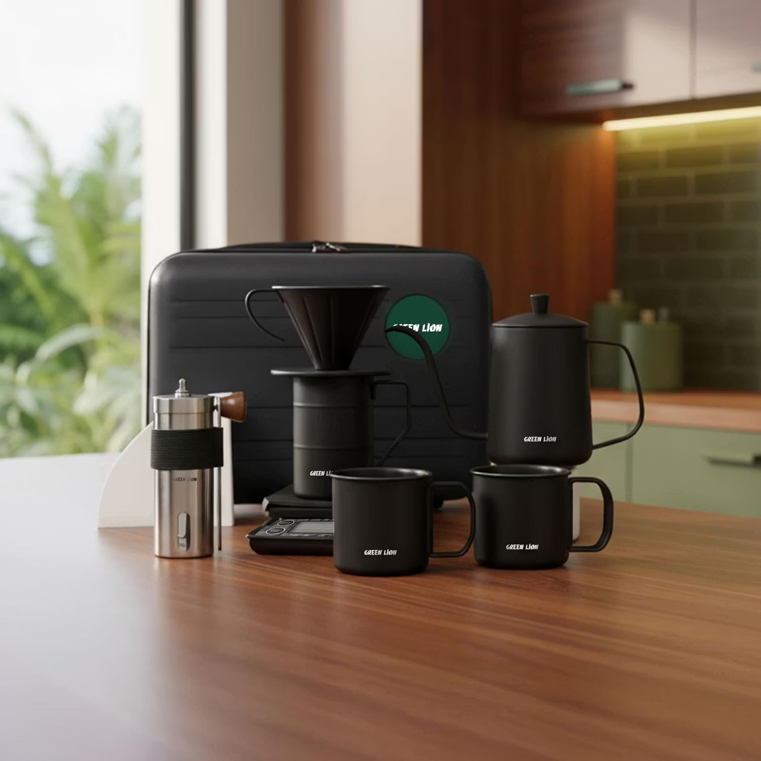 A Photo Of Green Lion Portable V60 Coffee Maker Set Pro - Complete Kit, Black