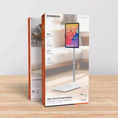 A Photo Of Porodo Tablet & Phone Floor Stand PDFSX10WH - Telescopic, 270° Rotation, Multifunctional