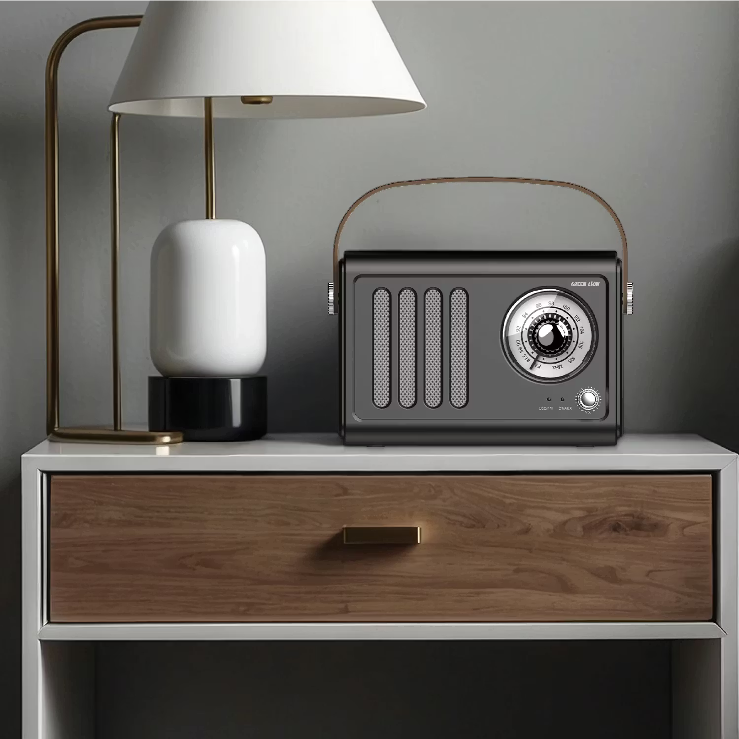 A Photo Of Green Lion Vintage Radio Speaker GNVINRDSPKBK - Bluetooth 5.3, Black
