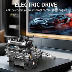 A Photo Of Mould King Motorized British Luxury V12 Engine Building Toy Set - 733 Pieces - 10205